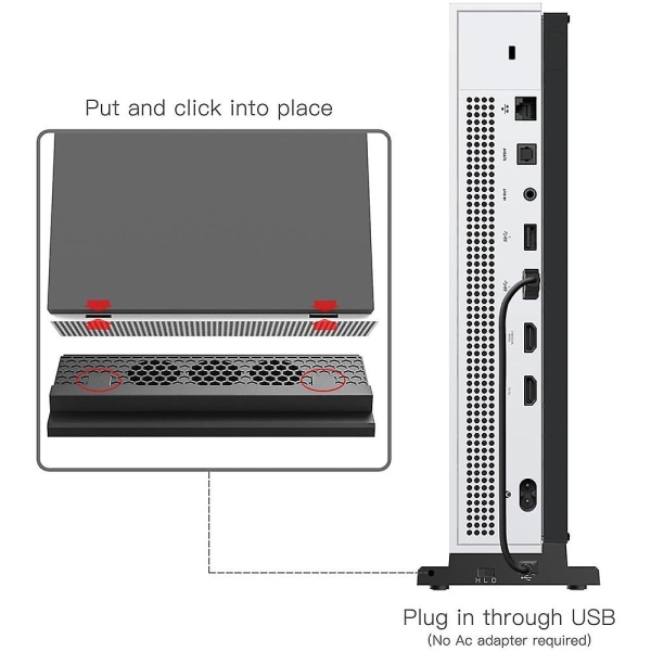 Xbox One S /slanke lodrette kølestativer, 3 blæsere og 2-ports USB-hub til opladning