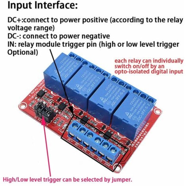 2 STK 24V 4-kanals relæmodul, udløserudvidelseskort høj og lav optokobler relæmodulkort
