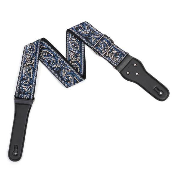 Blågrå broderad gitarrremset Folklig akustisk axelrem Lanyard Gitarrplektrum Halkfritt spännekit