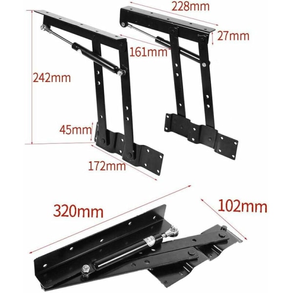 Par kraftigt stålbordsmekanisme Foldeløft Sort løftebakkemekanisme Fjederhængselløft til sofabord