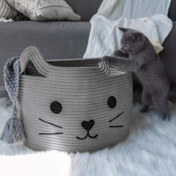 Laundry Hamper, Large Woven Cotton Rope Storage Basket, Towels, Blankets, Toys, Clothes, Gifts | Gift basket for cats an