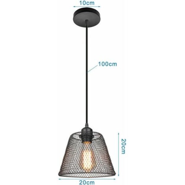 Industriel Lysekrone Suspension Metal Cage E27 til Soveværelse Stue Bar Sort - Sort