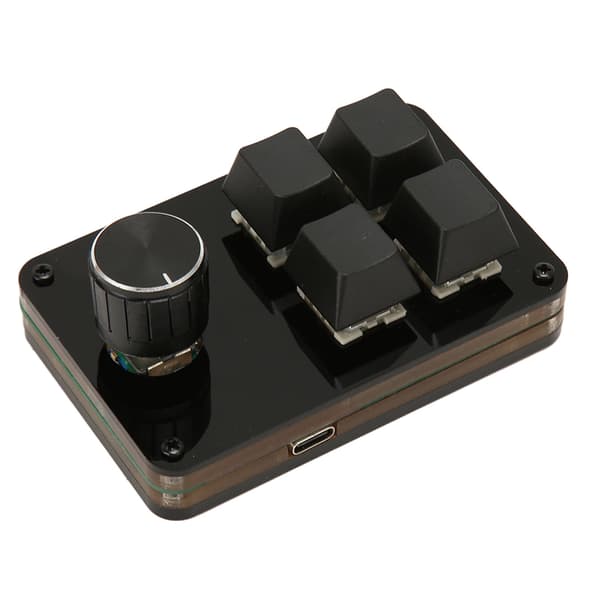 Mini 4-knapps Hot Swappable Mekanisk Knappsats med Vred Anpassningsbar Makroprogram Kabel Separat Blå Brytare