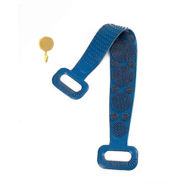 Extra Long Silicone Back Scrubber Belt - Double-Sided Bath Strap for Deep Cleaning and Massage - Blue