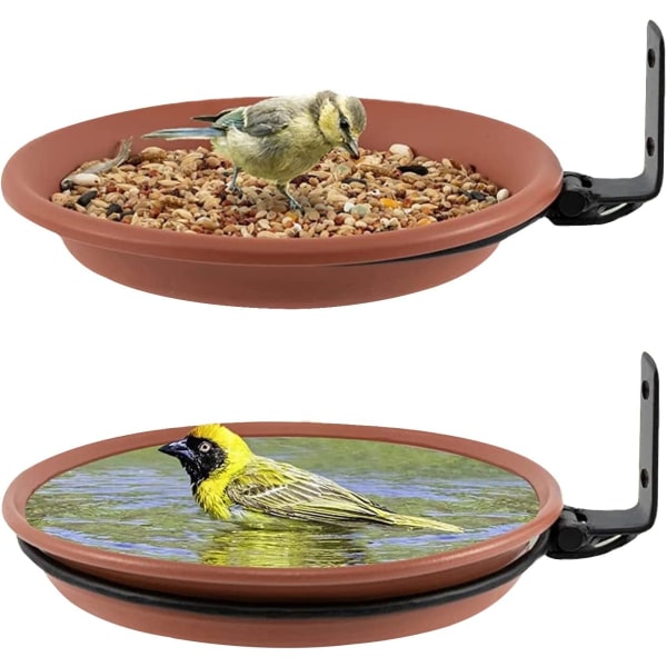2 st fågelvatten, fågelmatare utomhus och fågelbad, (brun) Balco 2 bird trays