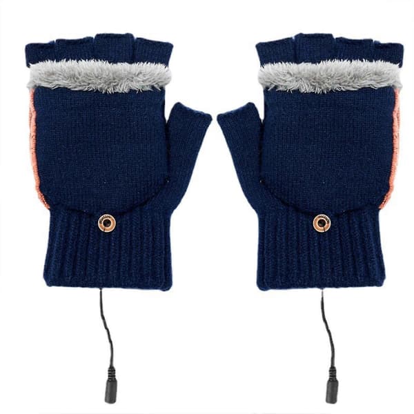 1 par USB-opvarmede handsker, opvarmede vinterhandsker med 3 temperaturniveauer, vintervarme laptophandsker Blue