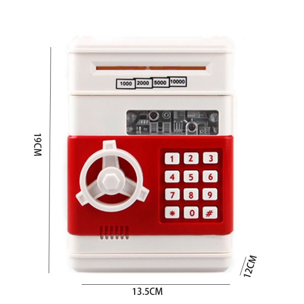 Säästöpossu, syntymäpäivälelulahja, oikean rahan elektroninen kassaautomaatti, iso säästöpossu muovinen tallelokero, söpöjä lasten esineitä (valkoinen+punainen),