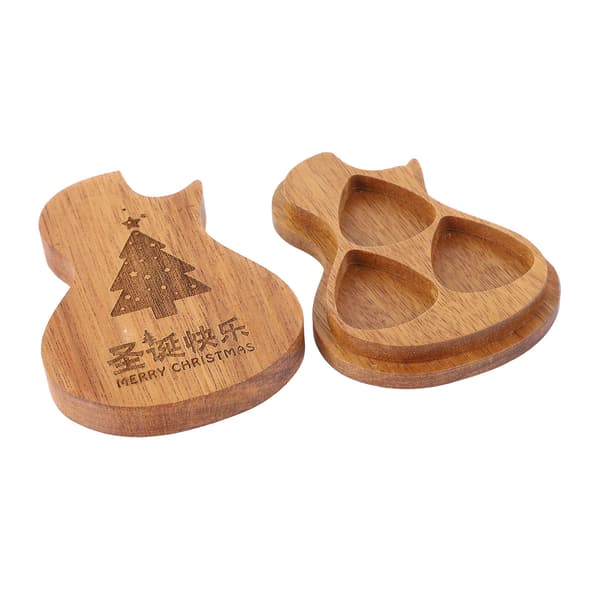 Gitarrplektrumbox Bärbar Multifunktionell Gitarrformad Träplektrumhållare Fodral L824 Planet Julgran