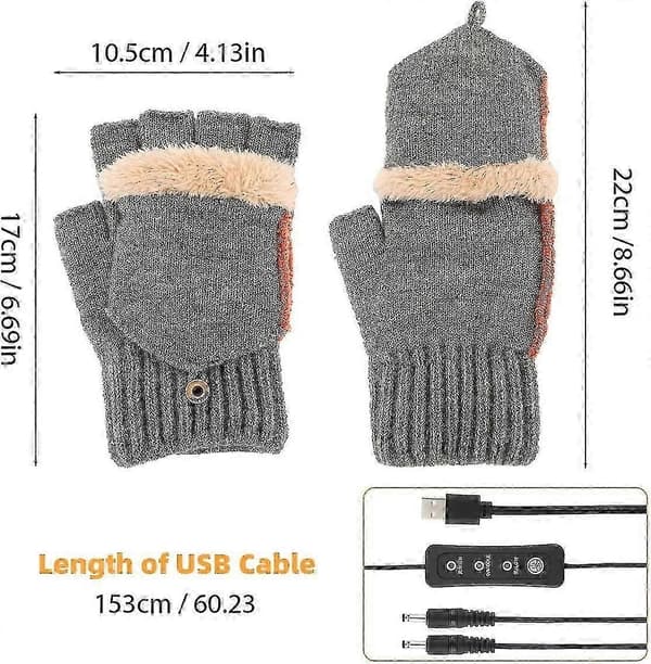 1 par USB-opvarmede handsker, opvarmede vinterhandsker med 3 temperaturniveauer, vintervarme laptophandsker Blue