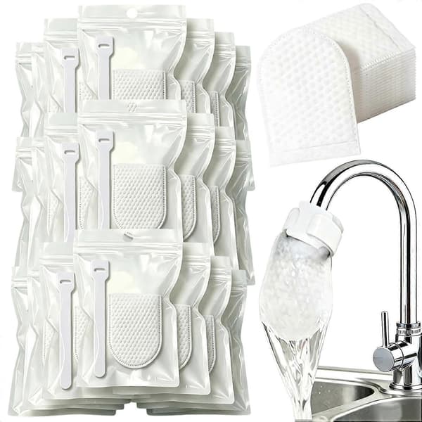 300 STK Universell fortykket kranfilterpose, kranfilter bomullspose sprutsikker kranfilter med stropper, fjerner kalk sand rust 200PCS