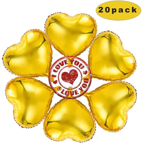 20 stk 18 tommer guld hjerteballon, hjerte helium balloner, bryllup folie ballon, folie ballon, hjerte balloner (guld)