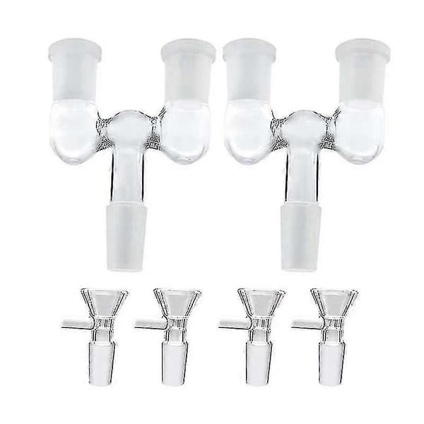 Glasrørsadapter, 2 stk. 14 mm han til dobbelt 14 mm hunadapter
