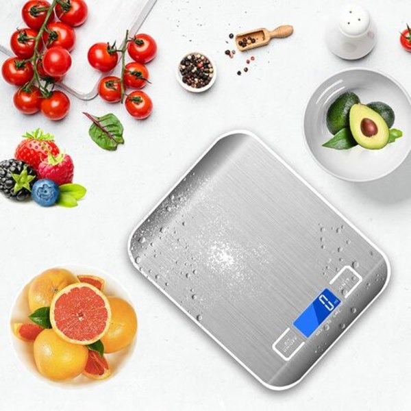 Smart digital köksvåg med tarafunktion, 5kg/1g precisionsköksvåg tillverkad av rostfritt stål, kompakt och enkel