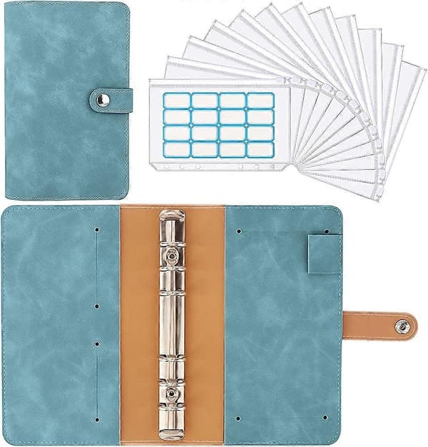 A6 PU Leather, Multifunctional Document Folder with 12 Transparent Zipper Pockets
