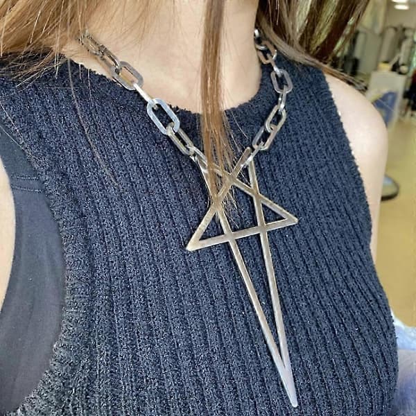 Punk Gotisk Kæde Goth Pentagram Halskæde til Mænd Kvinder Grove Kæder