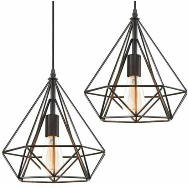 Set of 2 Vintage Pendant Light Fixture Diamond Shape Metal Chandelier Ceiling Light Pendant Lamp for Bedroom Living Room