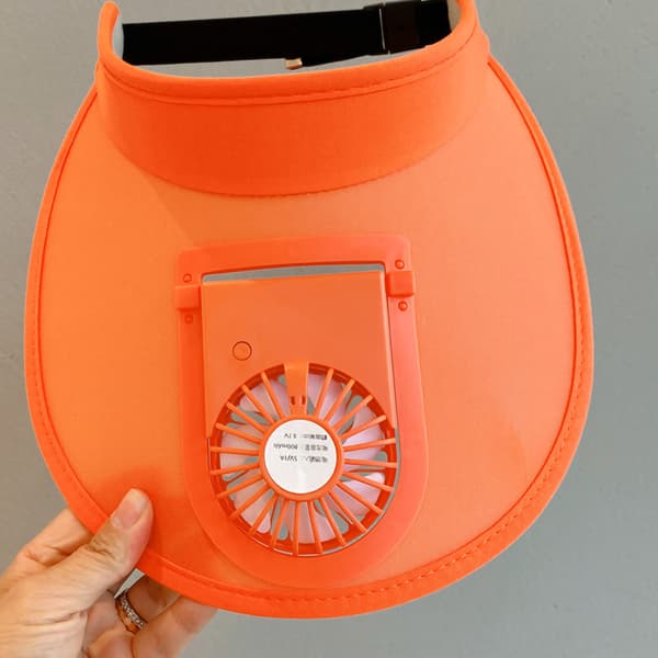 USB Genopladelig Sommerhat med Ventilator Bred Skygge Solskærmshat til Rejser Strand Orange