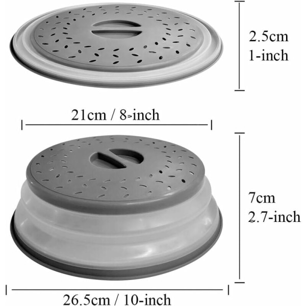 Mikroaaltouunin kulhon kansi Kokoontaittuva silikonikulhon kansi koukulla (harmaa)