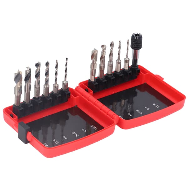 6 stk. 3-punkts centrerbor 5 stk. Stubby Hex 1/4in skaft HSS stang