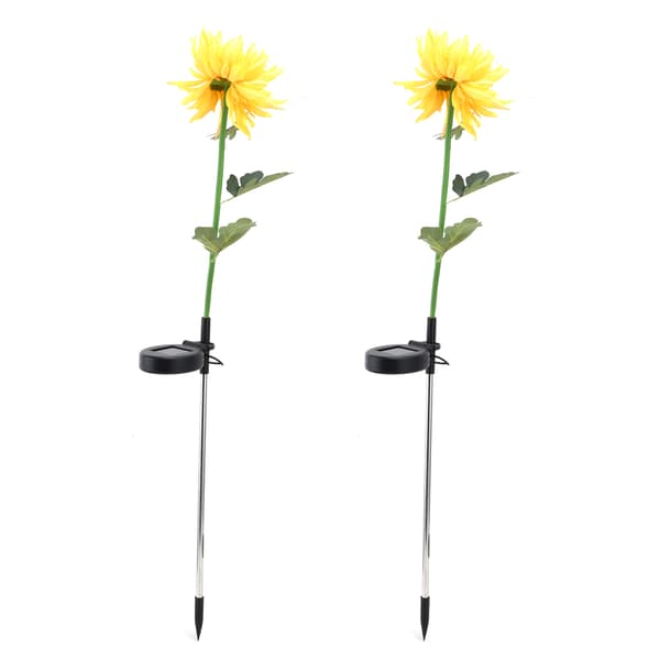 2 stk. LED Solar Lys Simulation Krysantemum Blomst Plænelampe til Udendørs Have Gårdhave Gul