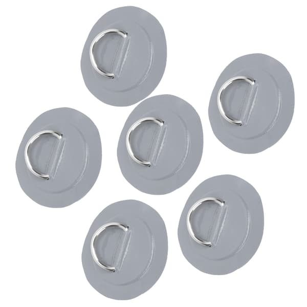 6 stk. PVC D-ring patch elastisk tau sett rustfritt stål strikkledning grå