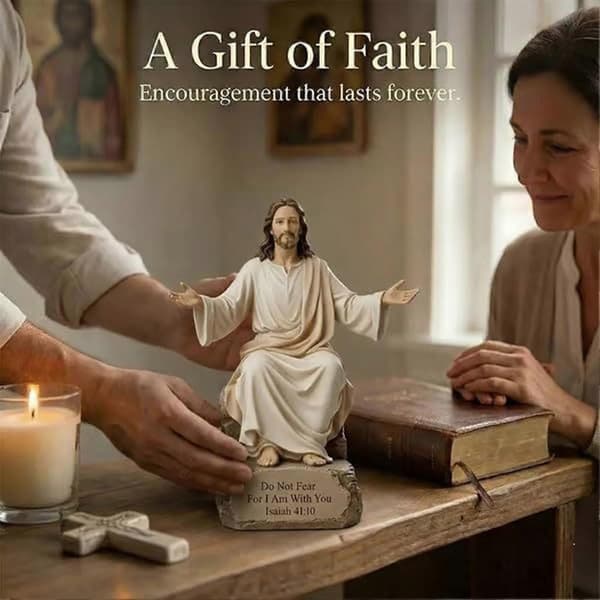 Jesus Blessing Statue - Open Arm and Bible Base - for Prayer Rooms and Desks A
