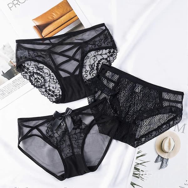 Dame truser lav midje uthulet blonde mesh god pusteevne ensfargede truser Black 3 M