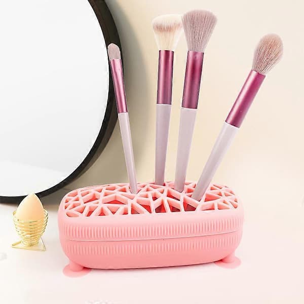 Makeup Brush Storage Box Portable Drying and Storage Rack for Beauty Tools Multifunctional Display Stand for Beauty Brushes Pink