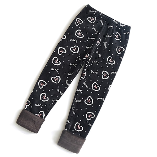Fleeceforede leggings til piger, søde print, slank pasform, sorte termobukser til efterår og vinter 140 cm 55,12 tommer