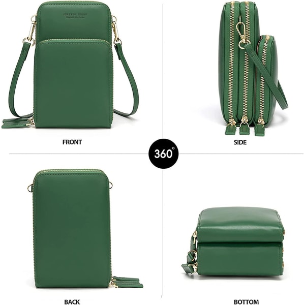 Liten Crossbody mobiltelefonväska för kvinnor, Mini Messenger Shoulder Handväska plånbok med kreditkortsfack A916-878 Dark Green