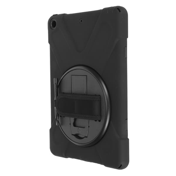 Silikone Hård PC Tablet Case med Roterende Støttefod Justerbar Rem til IOS 9.7in 2017 2018 Sort