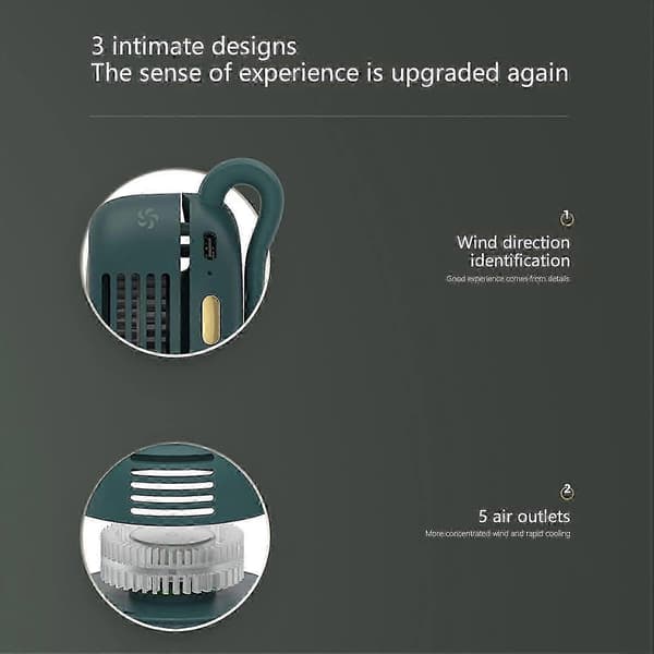 Bærbar Mini Taljeventilator med Klips 3 Hastigheder Kropsventilator USB Genopladelig til Udendørs Arbejde Camping Green