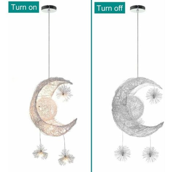 Pendant Light Moon and Stars LED Chandelier Ceiling Light Aluminum Pendant Lamp with 5 Lights for Kids Bedroom Living Ro