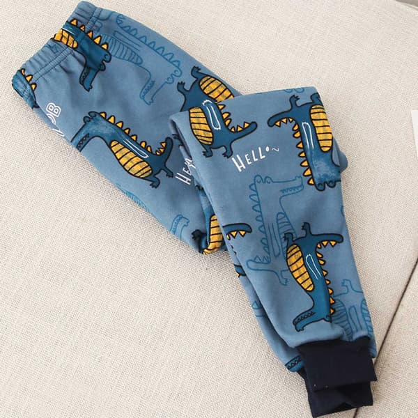 Fleece pyjamasbukser til børn, bløde, varme, med tegneserieprint, børnetøj, blå, 150 cm