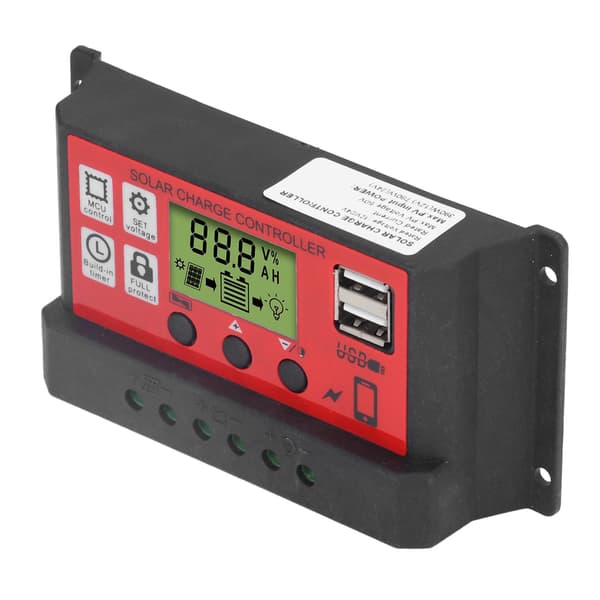 Solladdningsregulator Justerbar Solpanel Batteri Intelligent Regulator med LCD-display 12V 24V30A