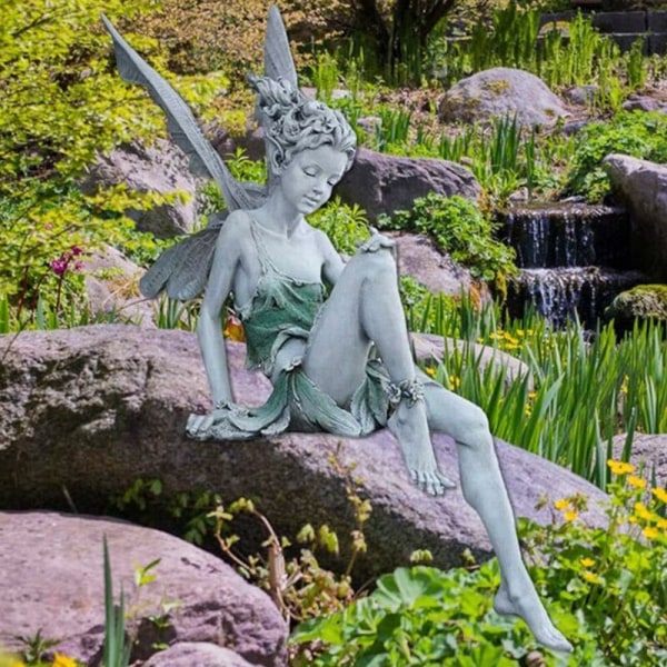Siddende Fairy Statue for Tudor og Turek Have Siddende Fairy Statue Harpiks Håndværk Landskabspleje Havedekoration Fairy Fi