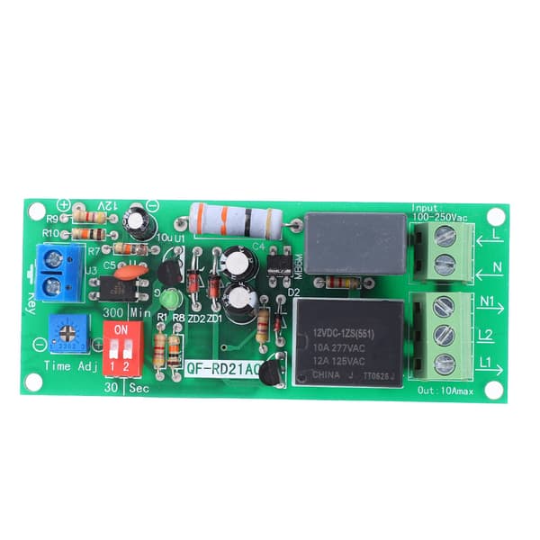 100-220V AC Forsinket Sluk Timer Relæ Modul 0-300min Kontaktkort