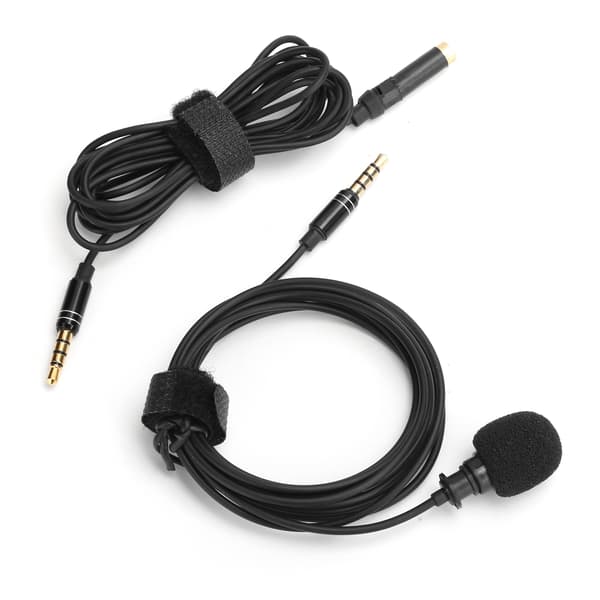 Profesjonell Lavalier Mikrofon Mini Krage Clip Mic 3.5mm 2M Lydkabel Live Opptak Svart