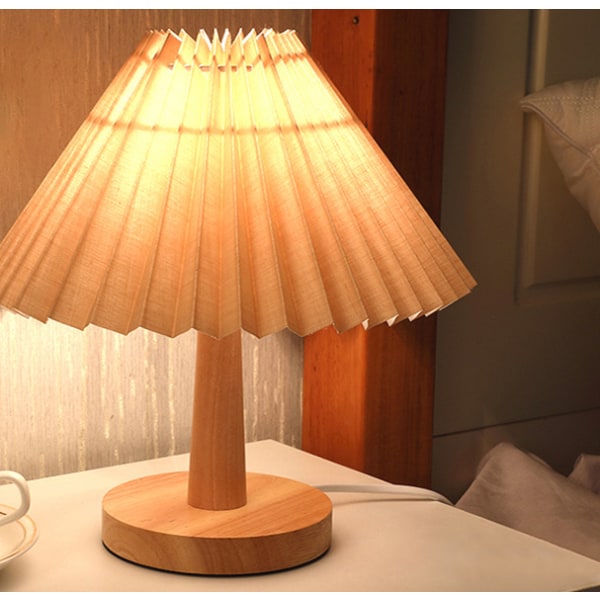 Retro veckad nattlampa med fjärrkontroll, bordslampa för sovrumsdekoration, paraplyformad sänglampa (beige lampskärm, 5v USB gränssnitt [varmt ljus]