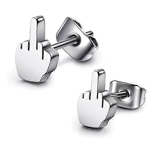 Langfinger øredobber for kvinner og menn, morsomme øredobber i rustfritt stål - Bra Silver