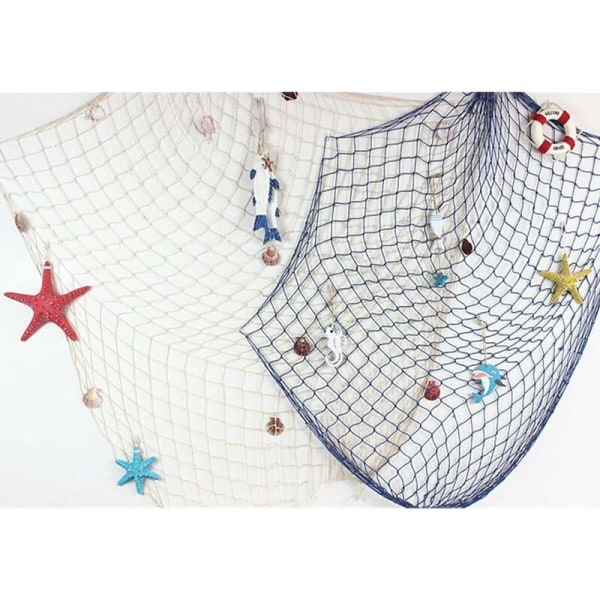 1 x 2m vitt dekorativt nät med snäckskal Medelhavsstil väggdekoration sjöstjärna snäckskal fotografering rekvisita,