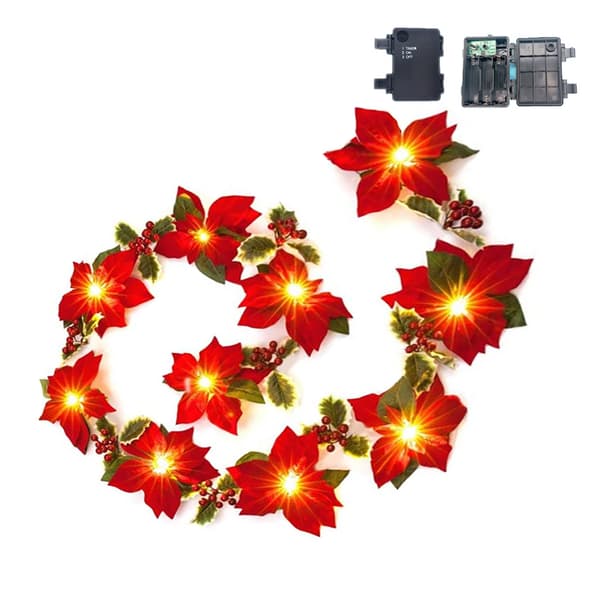 LED Blomster Lysstreng 2m Kunstig Rød Blomst Fe Lys til Græsplæne Have Gård