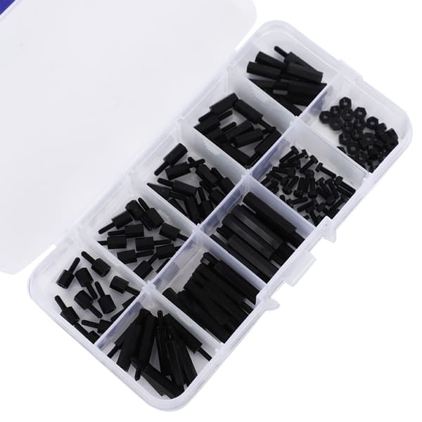 140 kpl M2 Nylon Pyöreäpäinen Ristiruuvimutteri Uros-Naaras Välikappalesarja Musta