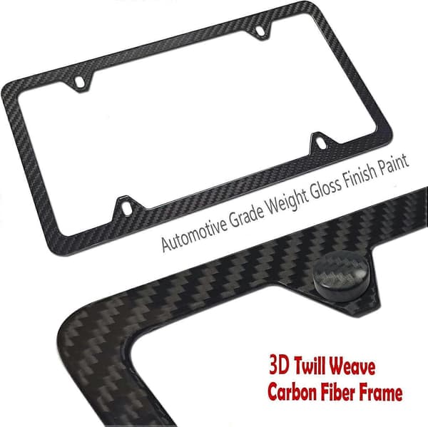 Nummerpladeholder til front - Monteringssæt til nummerplade foran, Universal kofanger bilskiltrammebeslagadapter med rustfrit stål Real Carbon Frame-4 Holes