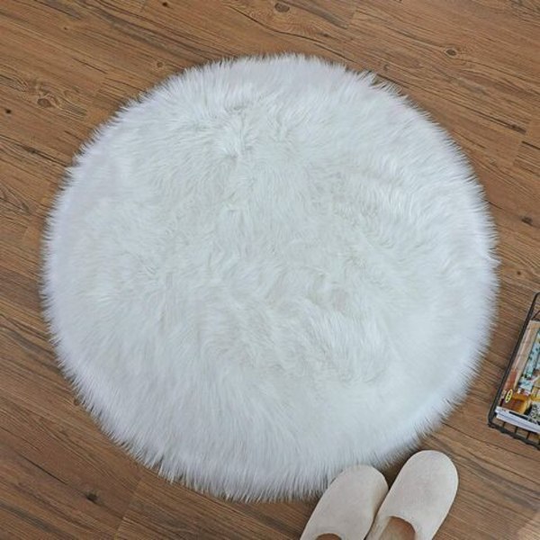 90 Diameter Round Rug, Faux Fur Rug, Cozy Feel Like Real Wool Faux Fur Rug, Man-Made Wool Cushion Sofa Rug(White)