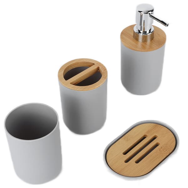 4 delar badrumstillbehörsset Bambu Vattentät Hållbar Present Tandborstmugg för Hem Hotell Grå