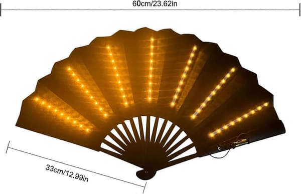 LED-belyst foldbar håndventilator, oplyst stor håndholdt rave-ventilator, rave-tilbehør, batteridrevne lysende foldeventilatorer til fester