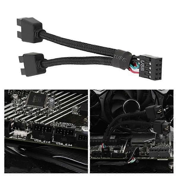 2 stk. computer bundkort USB 2.0 9-ben til dobbelt 9-ben forlængerkabel Y-splitter lyd HD-forlænger Black