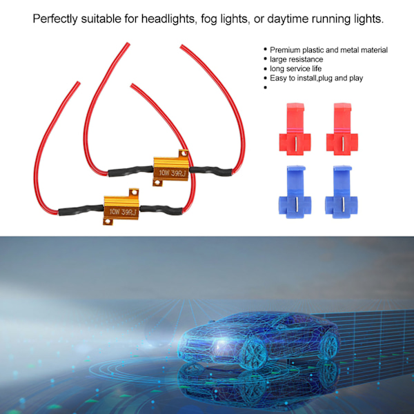 2 stk. Bil LED Decoder Anti Hyper Flash Ingen Fejl Wirewound Belastningsmodstand 10W 39 Ohm