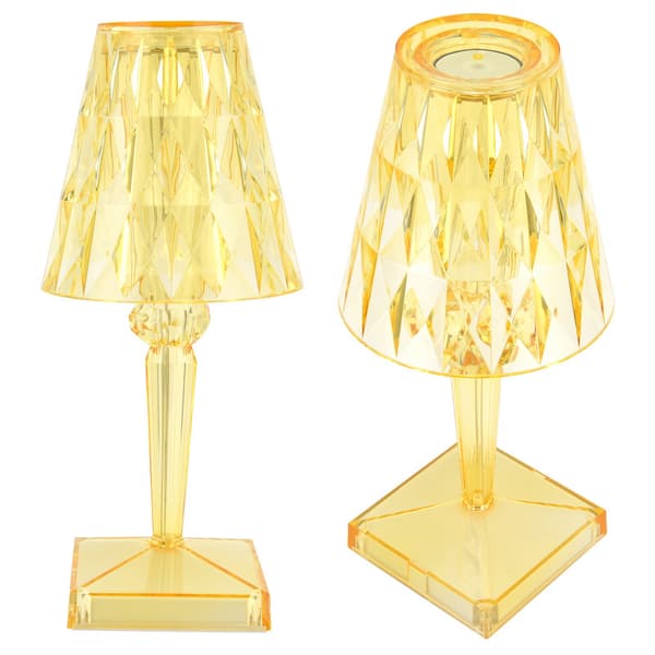 LED Krystall Bordlampe Dimbar USB-Lading Skrivebordslampe Transparent Prisme Innendørs Belysning Gul